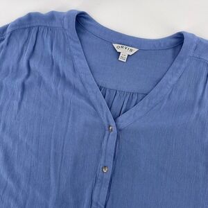 Orvis Button Down‎ Top Short Sleeve V Neck Blouse Blue Gauze Large